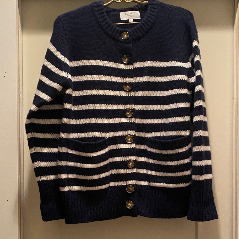 La Ligne Navy and White Marin Striped Cardigan